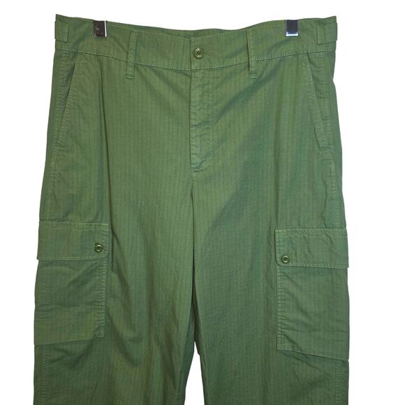 J. Crew Cargo Pants Ripstop Cotton Sz 31 12 Green Straight Leg Crop High Rise - Picture 6 of 15